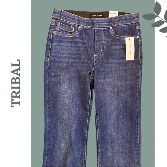 Tribal Jean Audrey Mid Rise Pull On Microflare Bluemoon Copper Hem Detail Size 2 - Picture 3 of 7